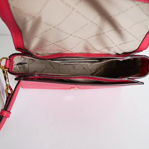 Michael Kors Ellis Medium Flap Messenger Shoulder Leather Bag Electric Pink - Picture 7 of 12